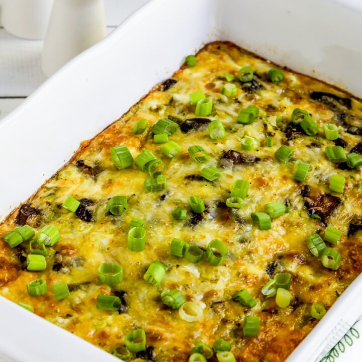 Cheesy Vegetarian Breakfast Casserole shown in baking dish.