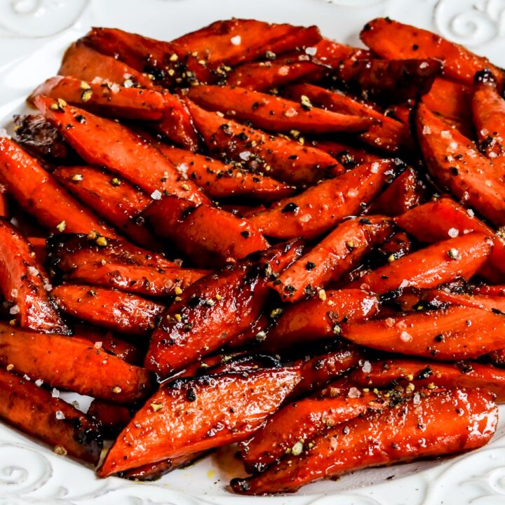 Maple Glazed Carrots shown on serving plate.