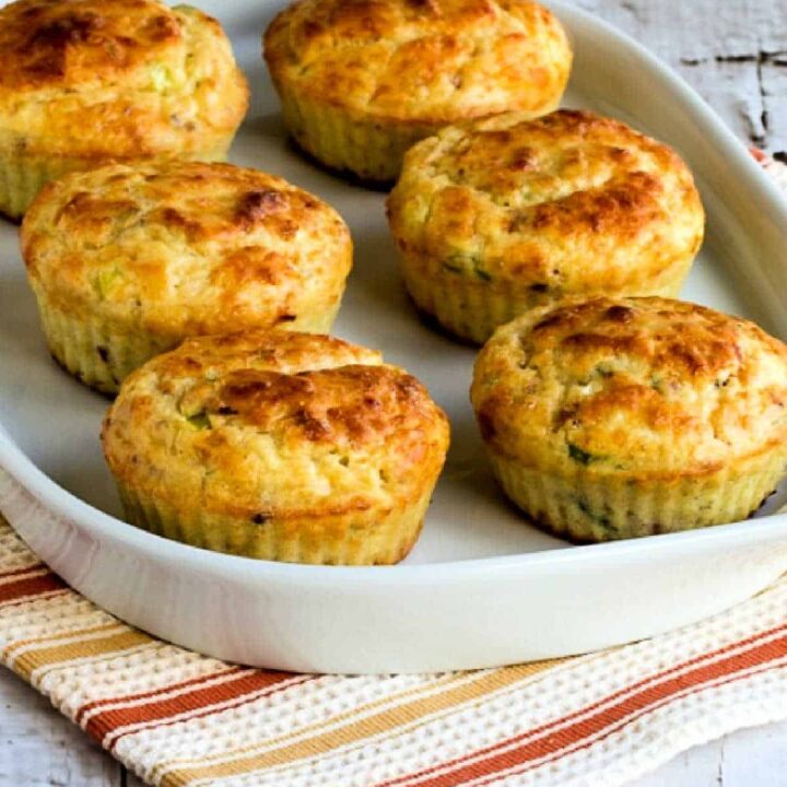 Cottage Cheese Breakfast Muffins with Bacon shown on serving plate