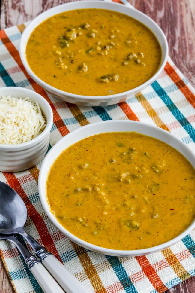 Instant Pot Pumpkin Soup shown in two serving bowls