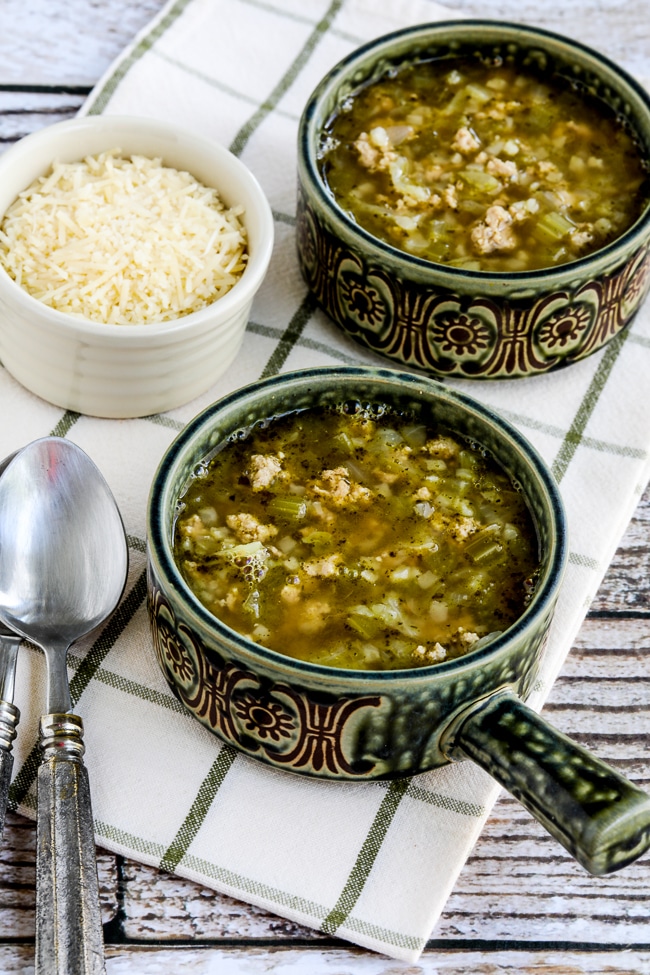 Instant Pot Turkey Rice Soup with Cabbage finished soup in serving bowls