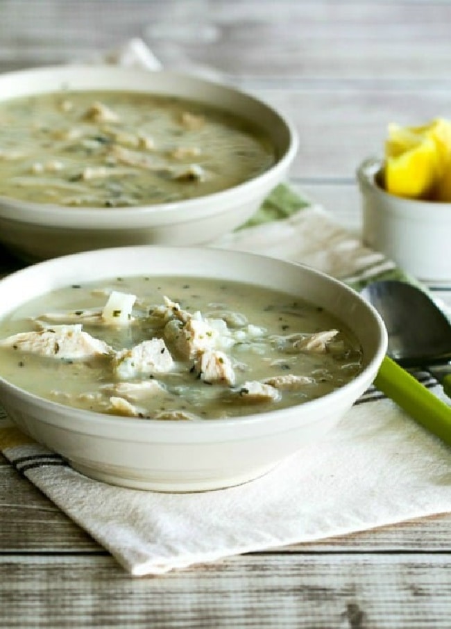 Greek Egg-Lemon Chicken Soup with Cauliflower Rice finished soup in bowls