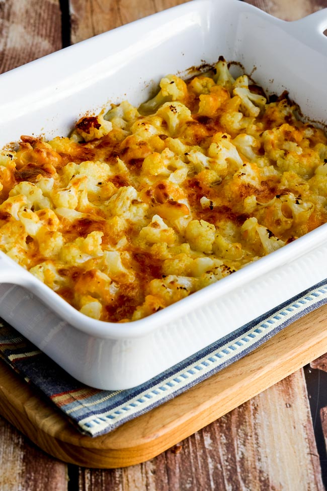 Easy Cheesy Baked Keto Cauliflower finished dish