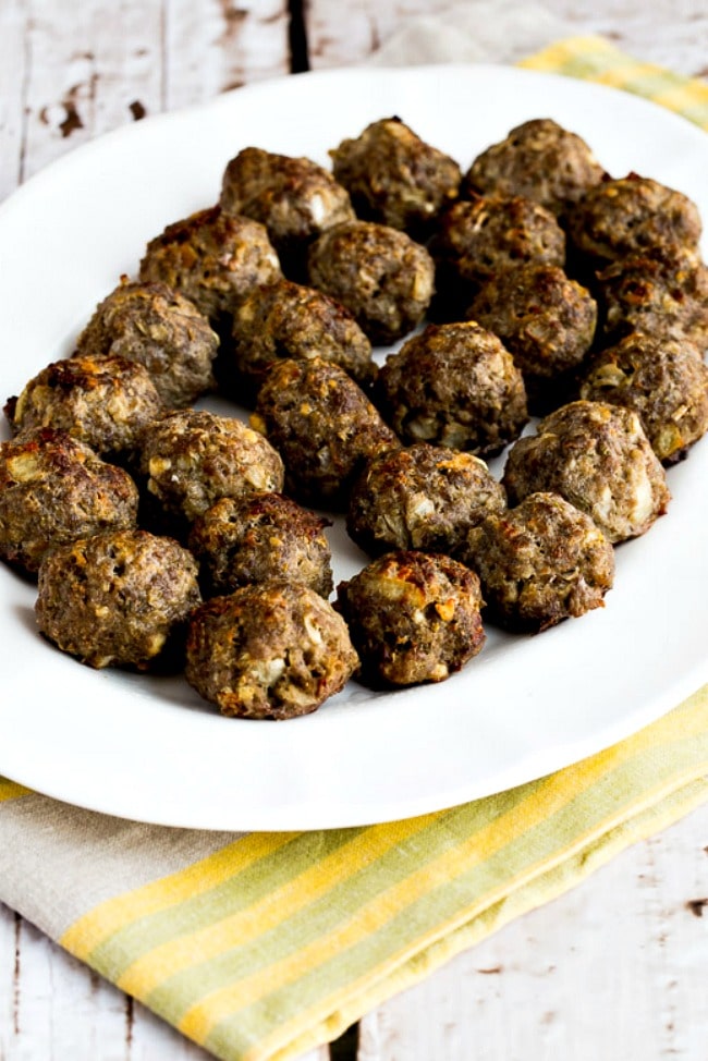 Baked Greek Meatballs with Feta finished meatballs on serving plate