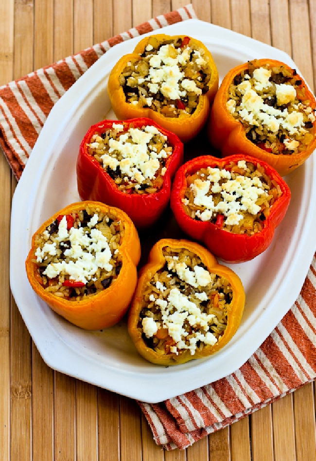 Vegetarian Stuffed Peppers , six peppers on serving plate