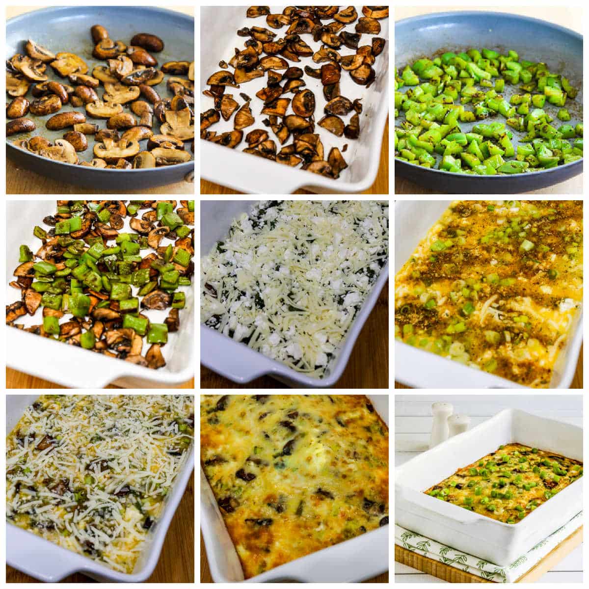 Cheesy Vegetarian Breakfast Casserole collage showing recipe steps.