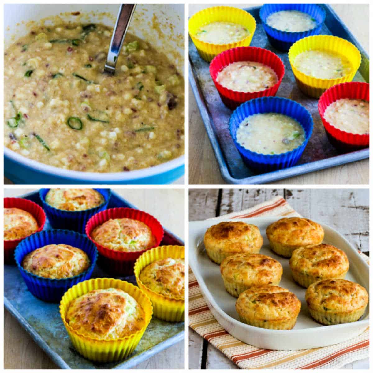 Cottage Cheese Breakfast Muffins with Bacon process shots collage