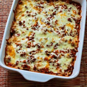 Square image for Deconstructed Stuffed Cabbage Casserole shown in baking dish.