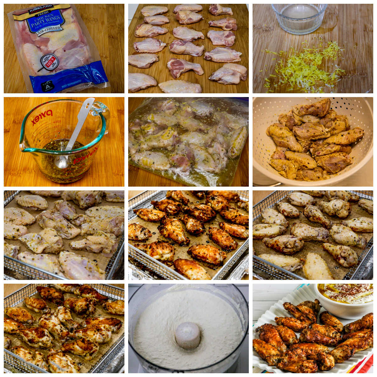 Greek Air Fryer Chicken Wings collage of recipe steps