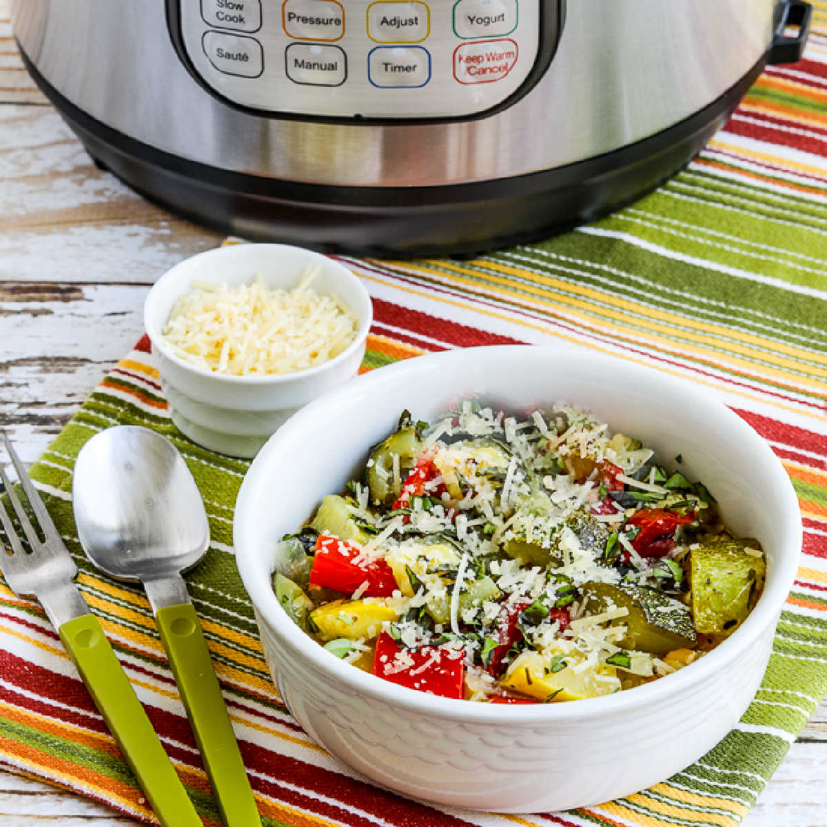 square image of Instant Pot Ratatouille shown in serving bowl