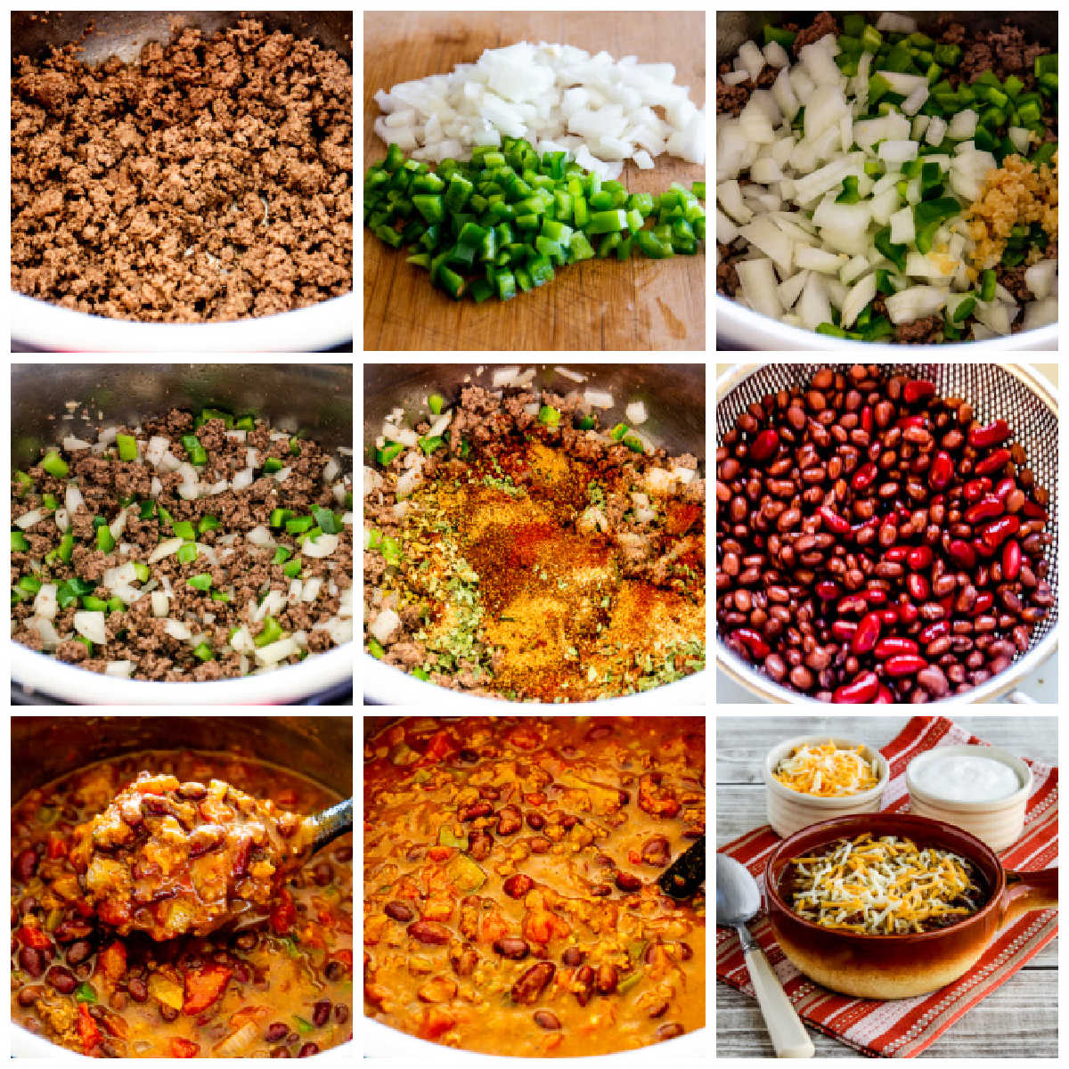 recipe steps collage for Instant Pot Pumpkin Chili with Ground Beef