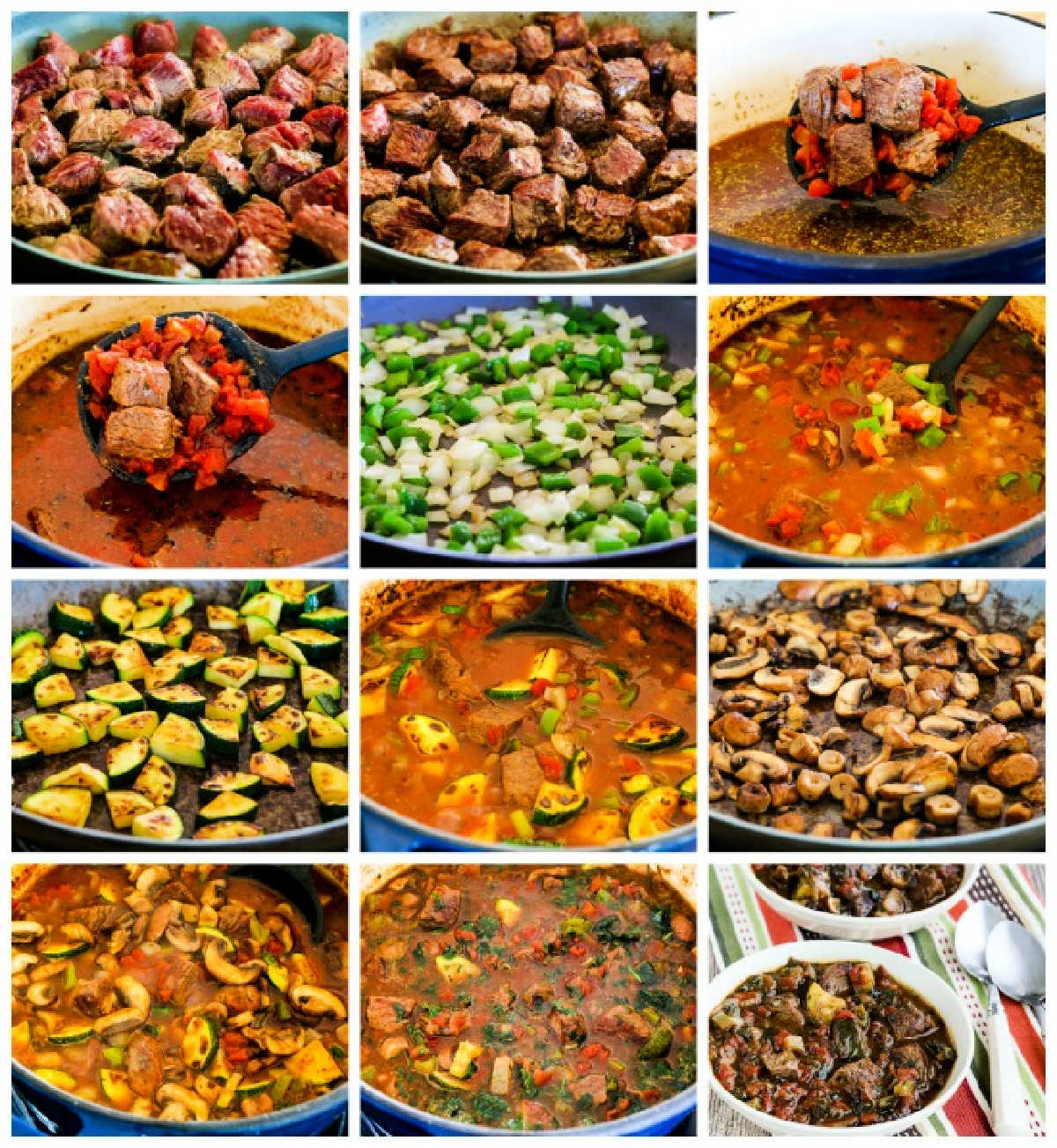 recipe steps collage for Italian Beef Stew