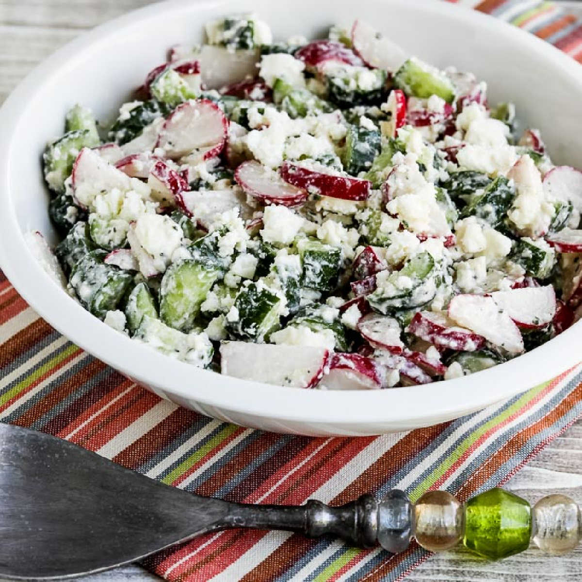 square image of Cucumber Radish Salad in serving bowl