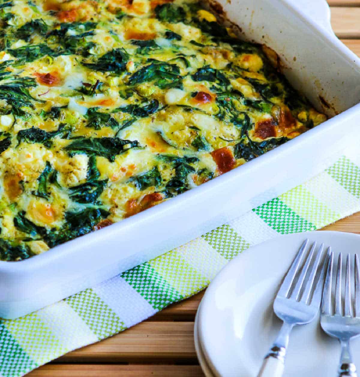 square image of Power Greens Breakfast Casserole in serving dish