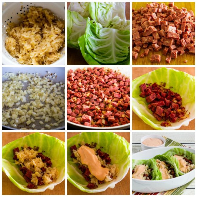 Low-Carb Reuben Sandwich Cabbage Cups process shots collage