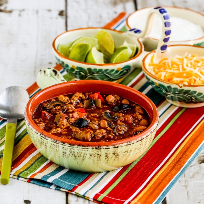 Turkey Chili with Peppers, Mushrooms, and Olives thumbnail image of finished chili