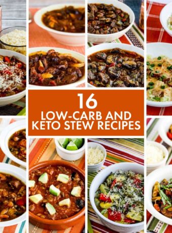 Collage photo for 16 Low-Carb and Keto Stew Recipes, showing featured recipes.