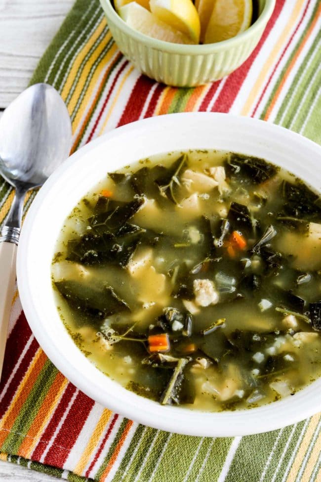 Low-Carb Chicken Soup with Collards, and Lemon close-up photo