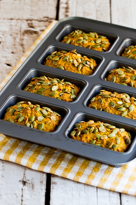 Sugar-free Whole Wheat and Oats Pumpkin Mini-Loaves close-up photo of baked mini-loaves