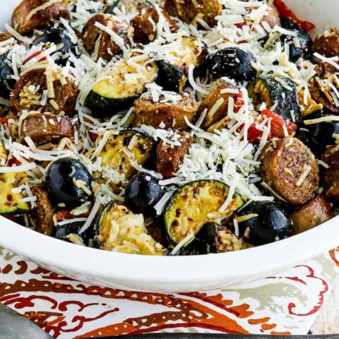 No-Pasta Low-Carb Salad with Zucchini, Italian Sausage, Red Pepper, and Olives found on 