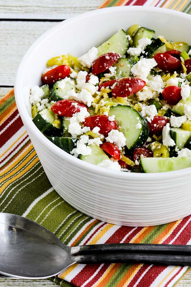 Closeup photo of Spicy Tomato-Cucumber Salad with Peperoncini