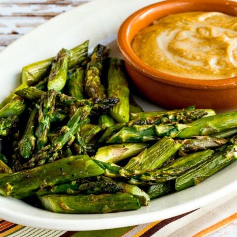 Asparagus with Tahini-Peanut Dipping Sauce close-up photo