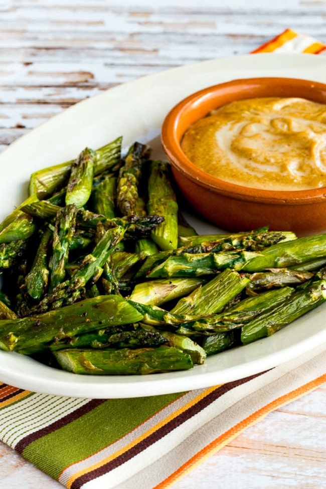 Asparagus with Tahini-Peanut Dipping Sauce close-up photo