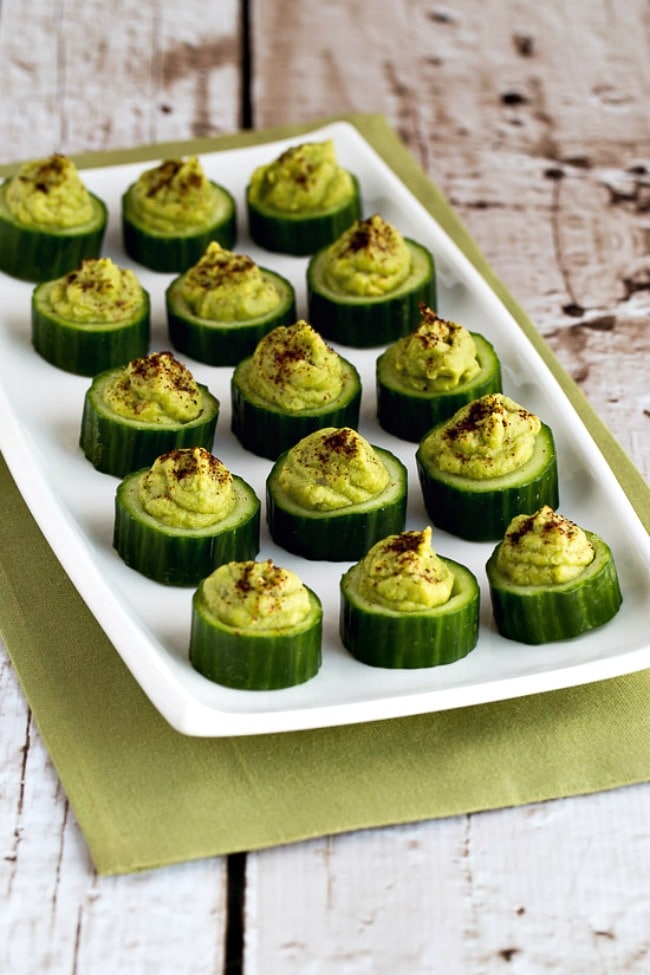 Cucumber Guacamole Appetizer Bites finished appetizers on plate