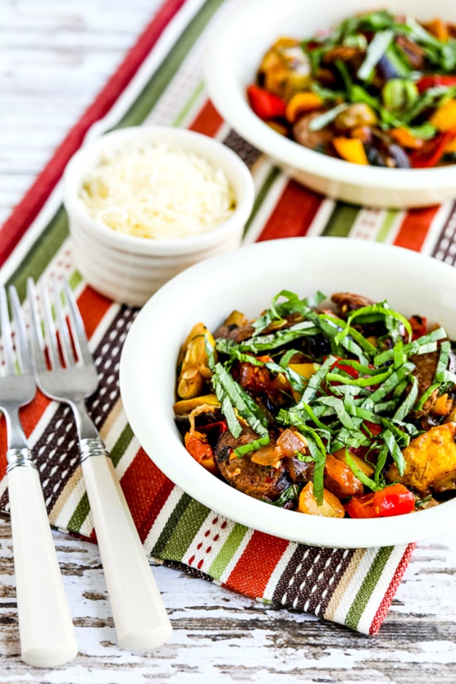 Ratatouille Stew with Italian Sausage finished stew close-up photo