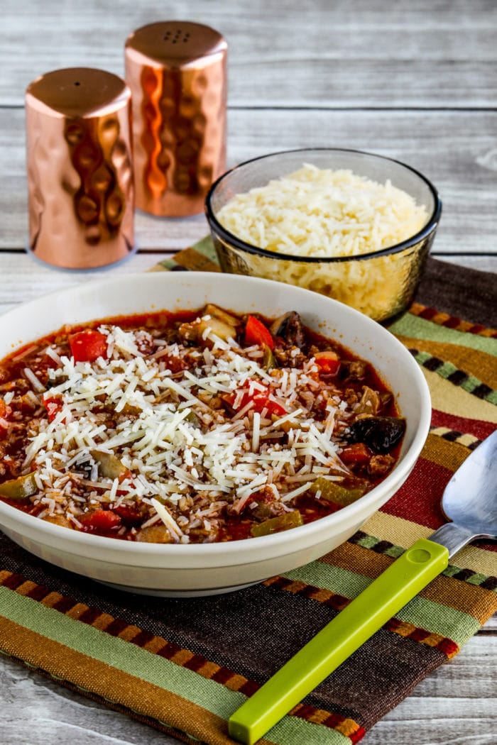 Italian Sausage Stew with freshly-grated Parmesan shown in serving bowl