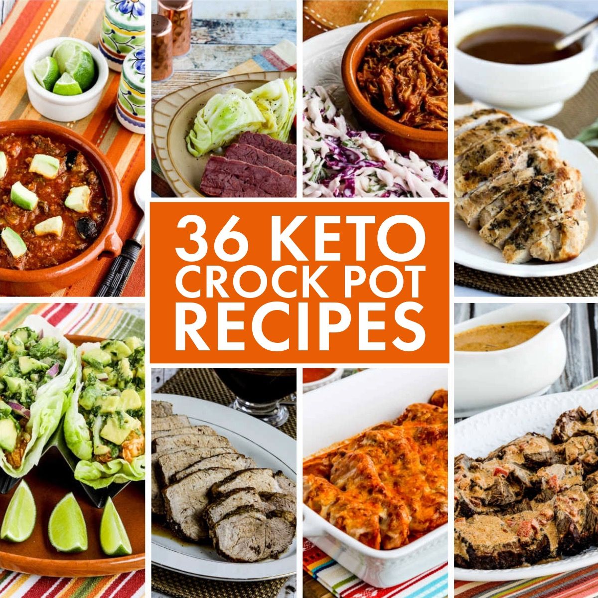 36 Keto Crock Pot Recipes text-overlay collage of featured recipes!