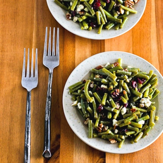 Thanksgiving Green Bean Salad with Blue Cheese, Dried Cranberries, and Pecans [found on danicaskitchen.com]