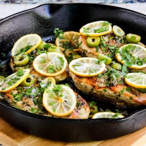 Low-Carb Skillet Chicken with Roasted Lemons, Green Olives, and Capers found on 