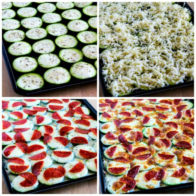 Process photos for Val's Kid-Friendly Broiled Zucchini with Mozzarella and Pepperoni 