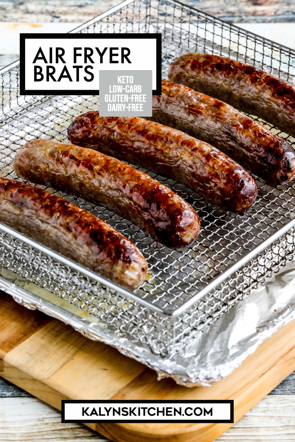 Pinterest image of Air Fryer Brats