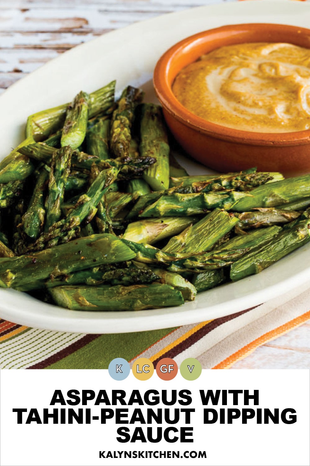 Pinterest image of Asparagus with Tahini-Peanut Dipping Sauce