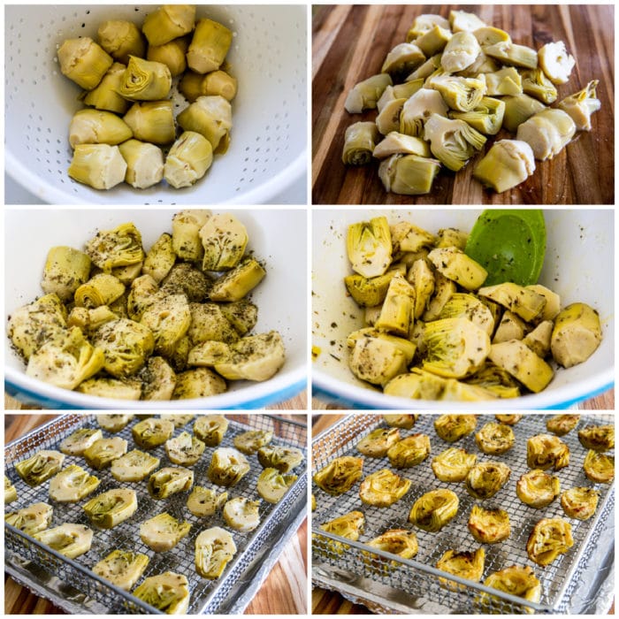 Air Fryer Artichoke Hearts process shots collage