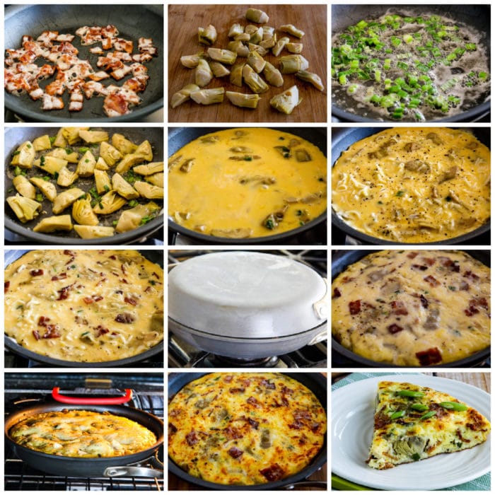 Artichoke Frittata with Bacon process shots collage