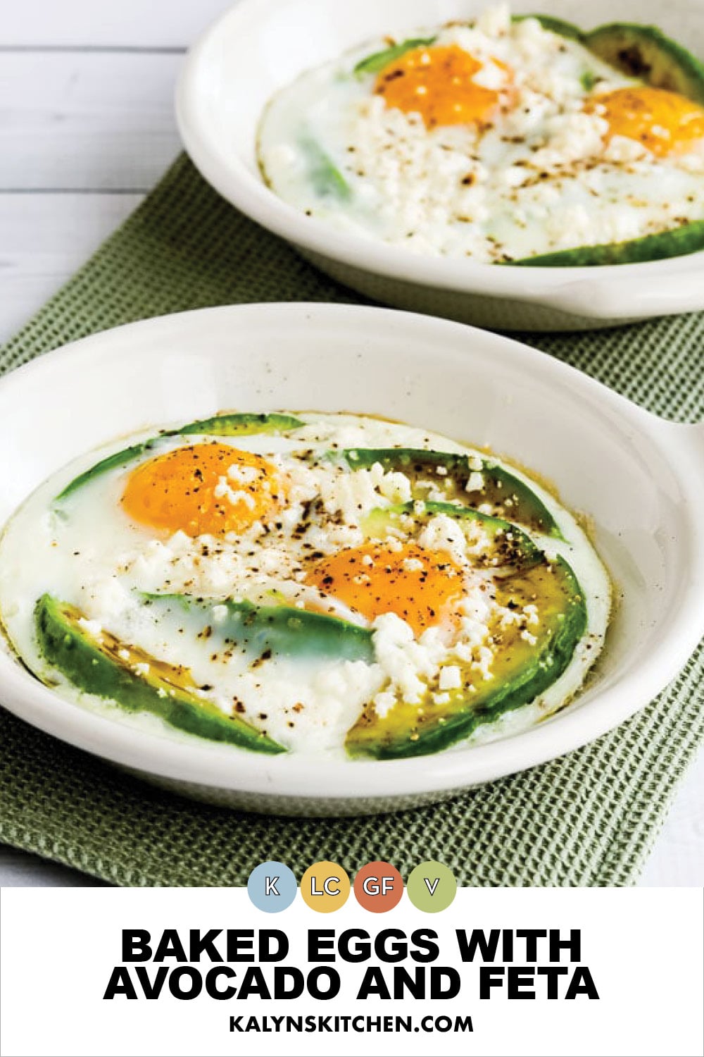 Pinterest image of Baked Eggs with Avocado and Feta