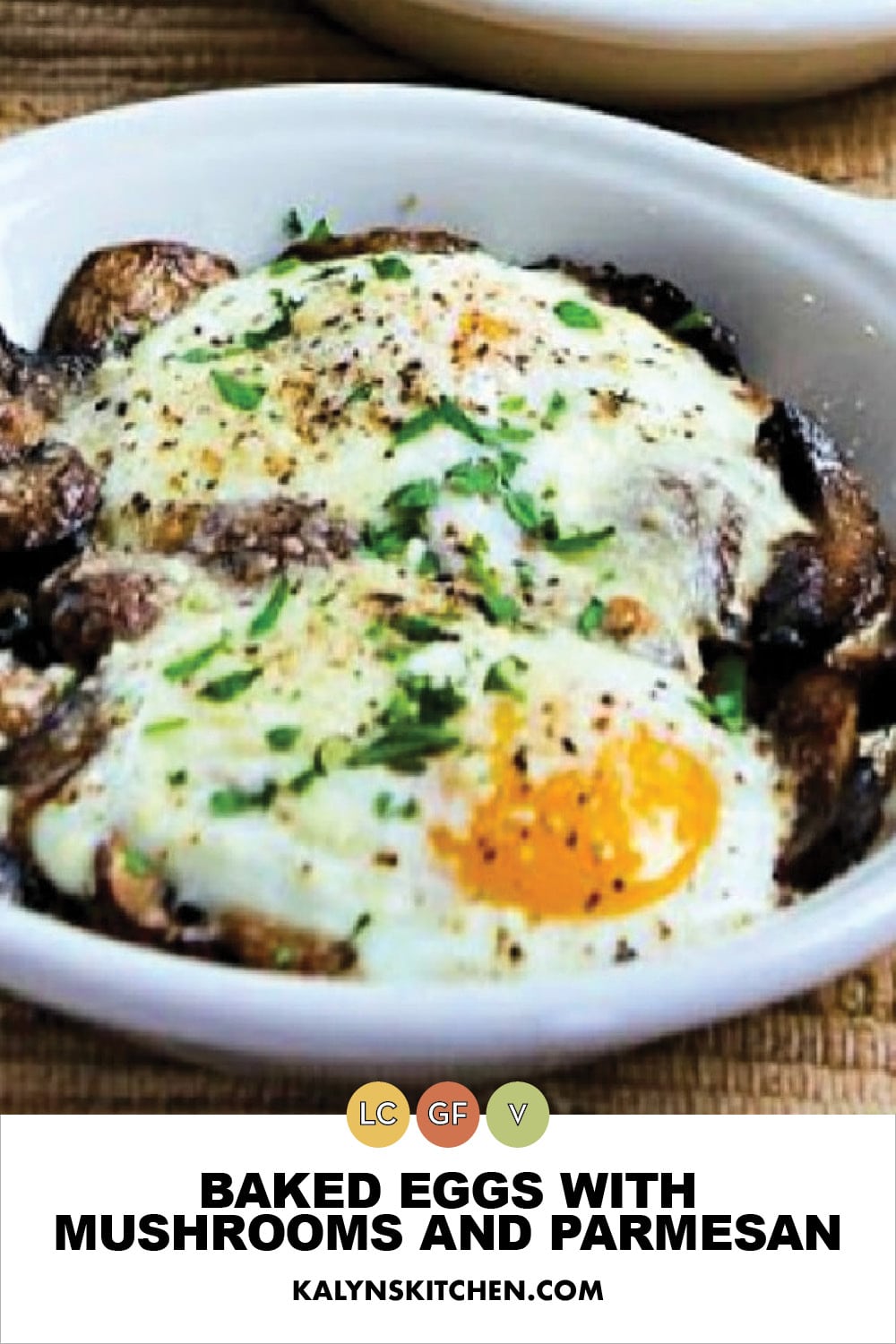 Pinterest image of Baked Eggs with Mushrooms and Parmesan