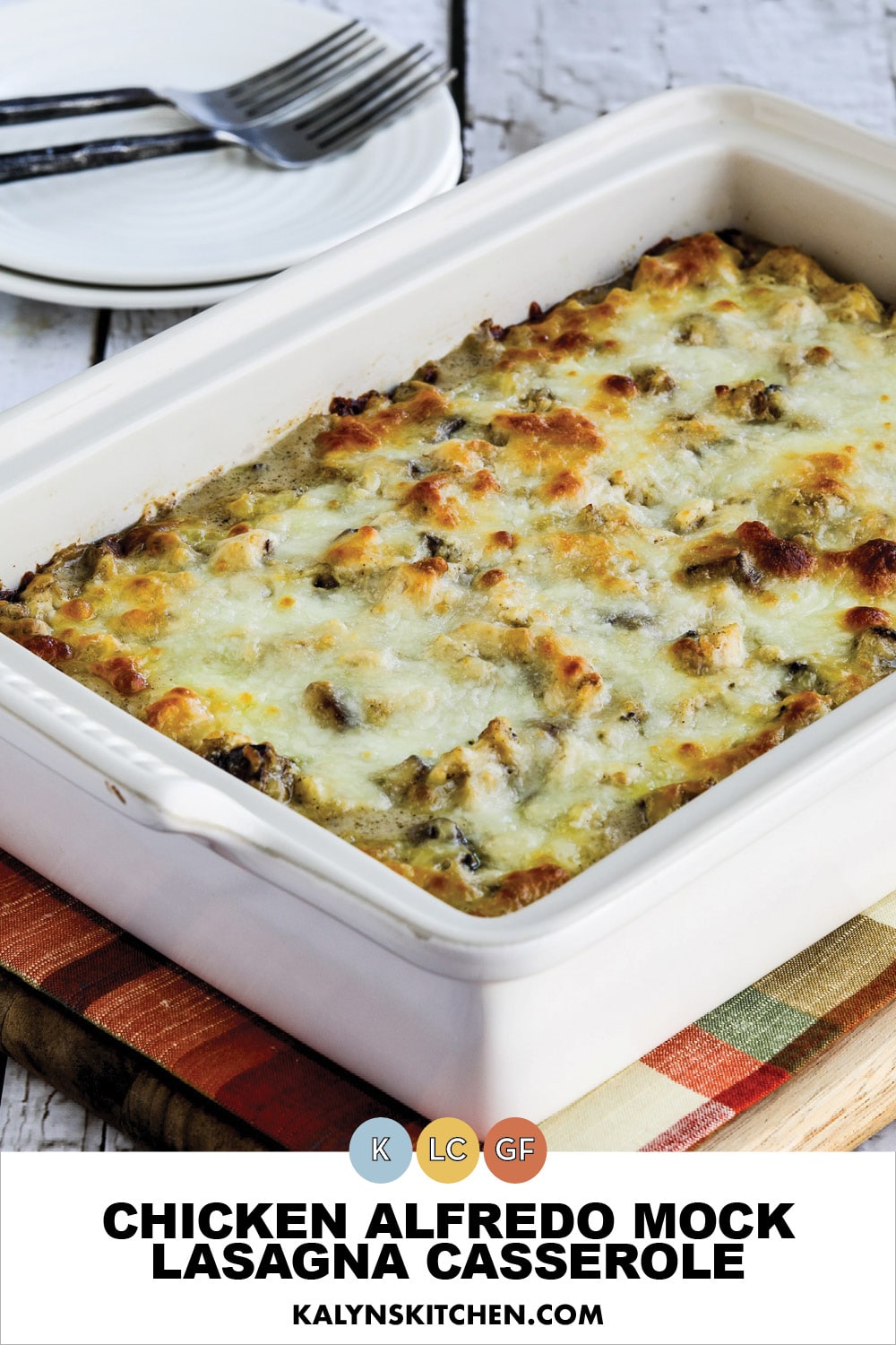 Pinterest image of Chicken Alfredo Mock Lasagna Casserole