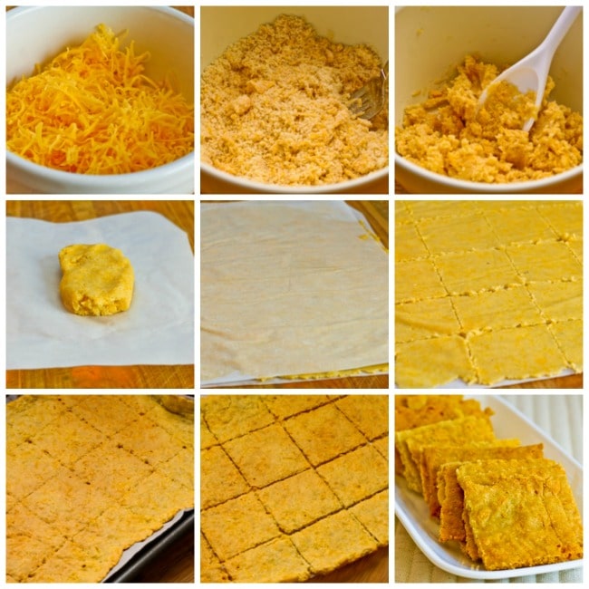 Low-Carb and Gluten-Free Cheese Crackers with Almond Flour process shots collage