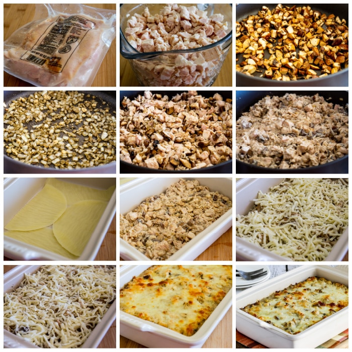 Chicken Alfred Mock Enchilada Casserole process shots collage