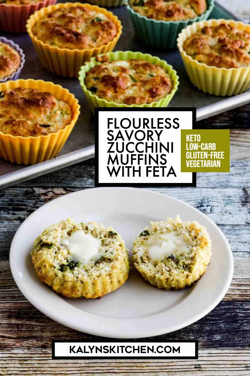 Pinterest image of Flourless Savory Zucchini Muffins with Feta