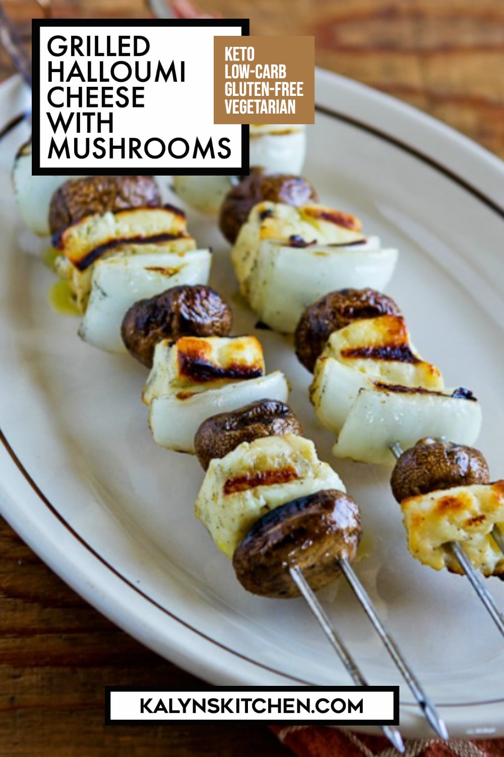 Pinterest image of Grilled Halloumi Cheese with Mushrooms