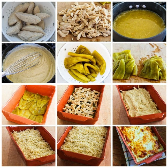 Green Chile and Chicken Mock Enchilada Casserole process shots collage