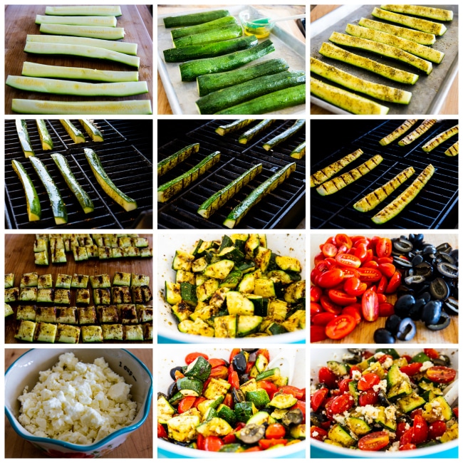 Process photos for Grilled Zucchini Greek Salad