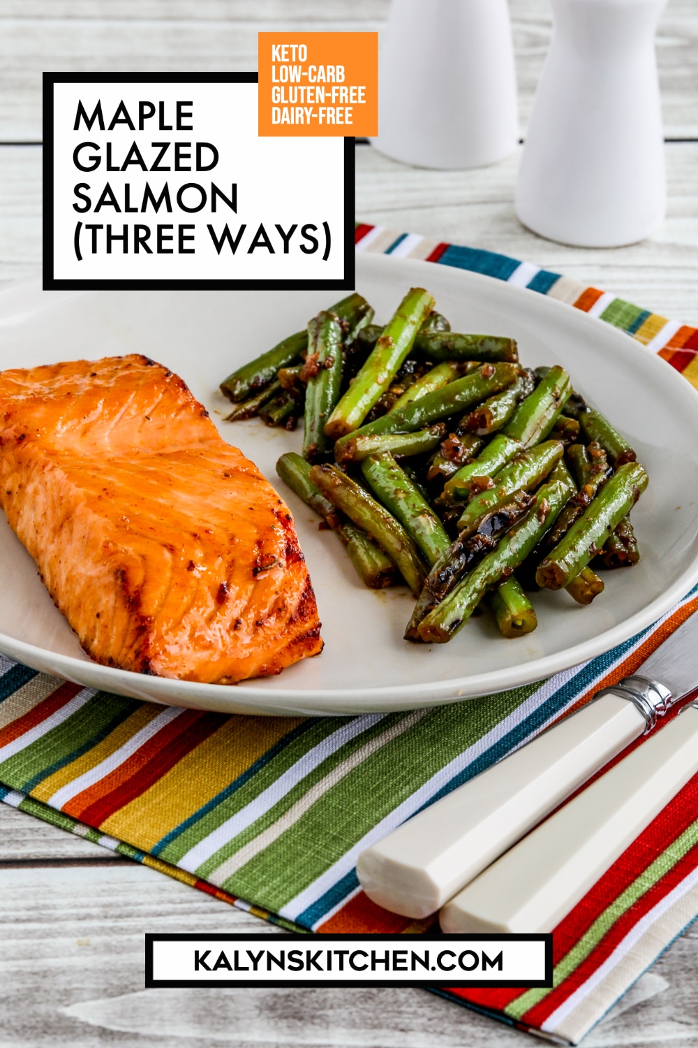 Pinterest image of Maple Glazed Salmon (Three Ways)