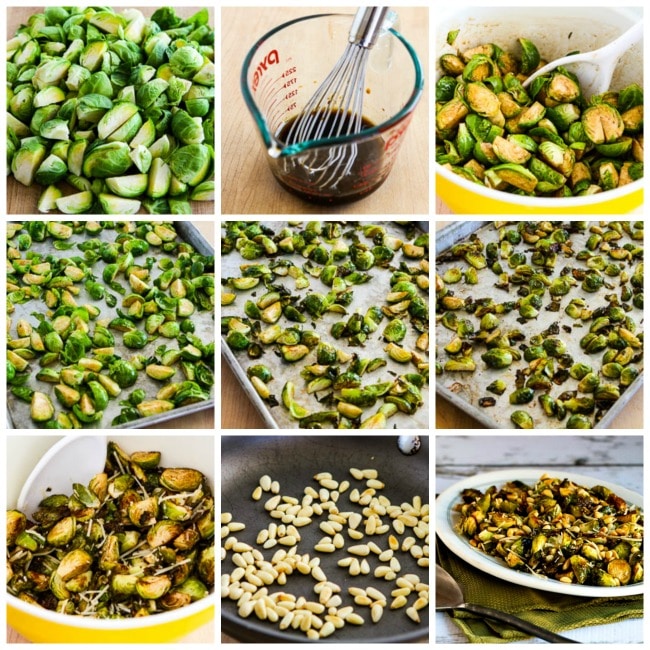 Roasted Brussels Sprouts with Balsamic, Parmesan, and Pine Nuts process shots collage