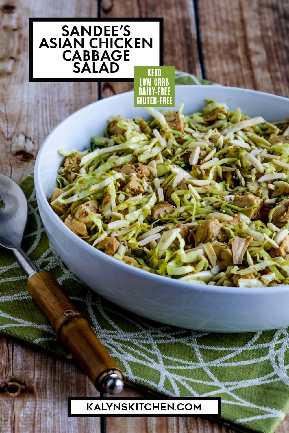 Pinterest image of Sandee's Asian Chicken Cabbage Salad